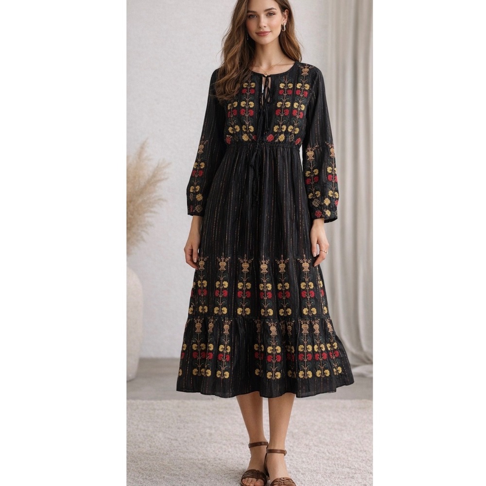 Raga Anthropologie Black Embellished Maxi Dress XS Made in India NEW With Tags!